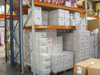 One our many racks of cleaning supplies in our Leicester based shipping facility